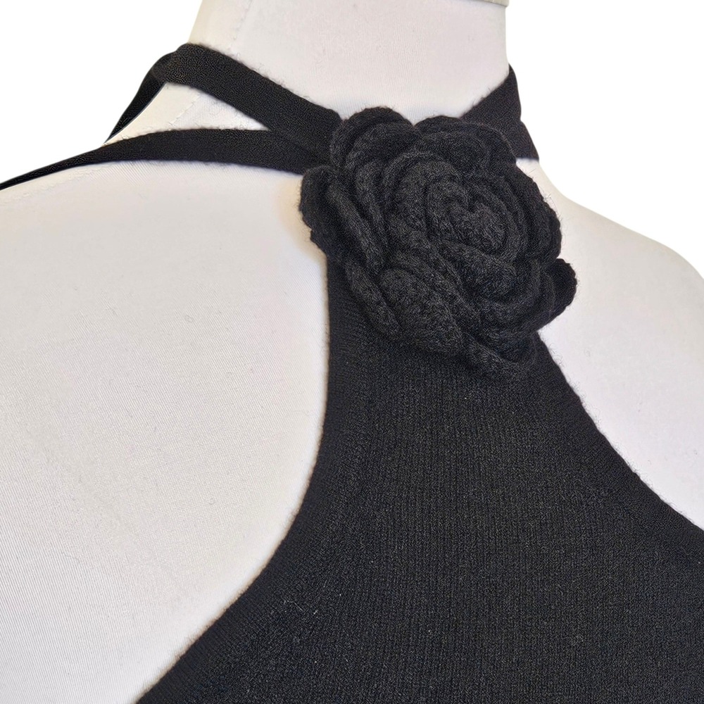 Reformation Ilaria Black Cashmere Rosette One Shoulder Maxi Dress NWT M - Picture 5 of 9